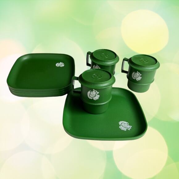 Vintage Tupperware Green Dove Mug Coaster Plates Set Holiday RARE 11pc Set - Picture 6 of 10